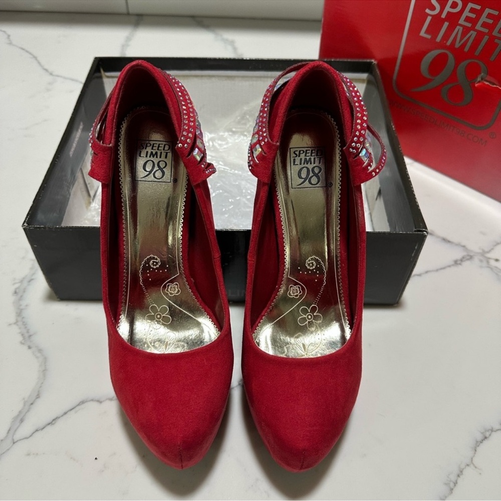 Speed Limit 98 Red Rhinestone Heels - Picture 3 of 4